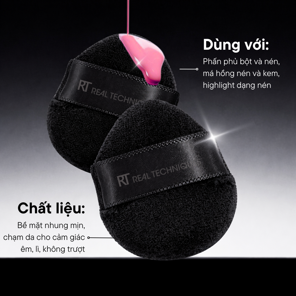 Mút đen nhỏ phủ phấn/má hồng màu đen RT Real Techniques Mini Powder Finger Puff RTMU04